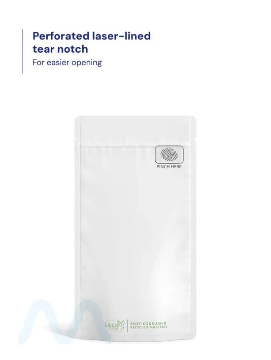 Child Resistant & Tamper Evident | Pinch N Slide 3.0 Matte White PCR Mylar Bags | 4in x 7.4in - 7g - 250 Count - Image 3