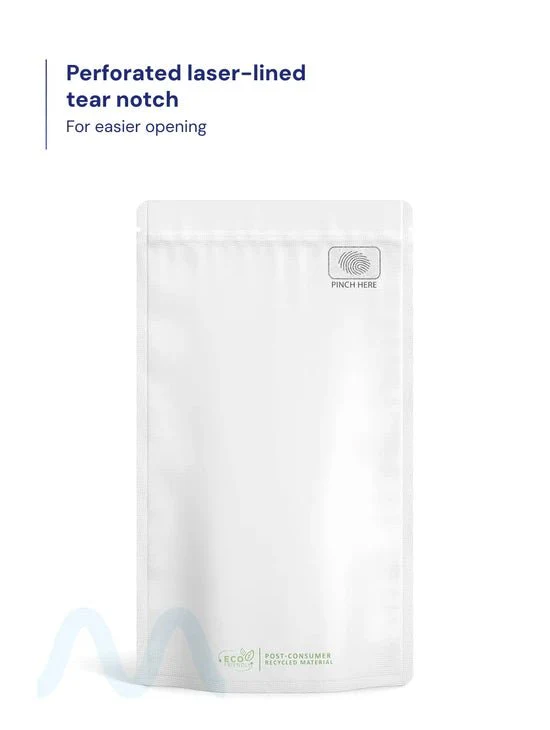 Child Resistant & Tamper Evident | Pinch N Slide 3.0 Matte White PCR Mylar Bags | 5in x 8.8in - 14g - 250 Count - Image 3