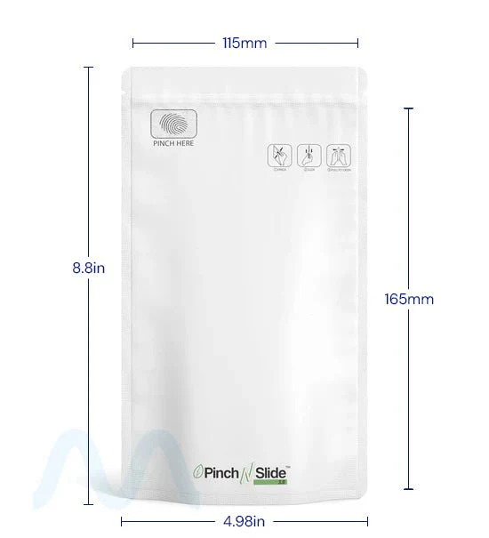 Child Resistant & Tamper Evident | Pinch N Slide 3.0 Matte White PCR Mylar Bags | 5in x 8.8in - 14g - 250 Count - Image 4
