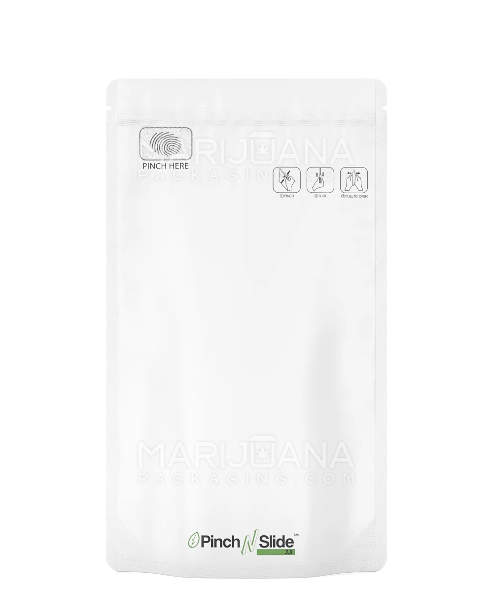 Child Resistant & Tamper Evident Pinch N Slide 3.0 Matte White PCR Mylar Bags | 5in x 8.8in - 14g | Sample