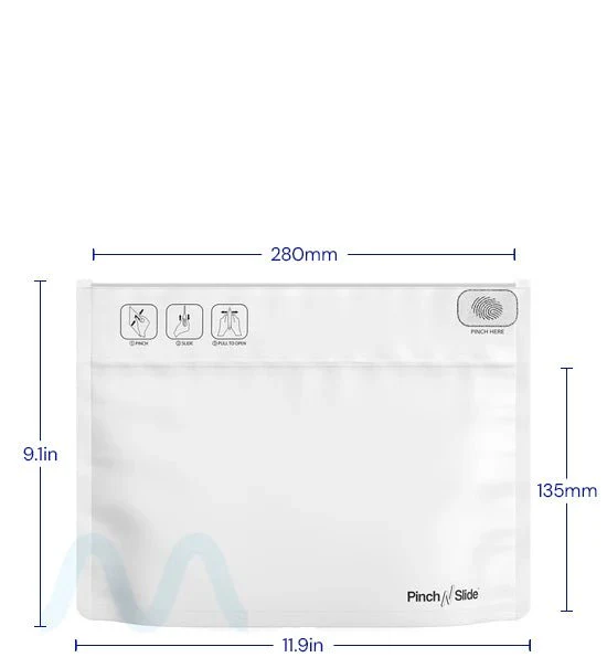 Child Resistant & Tamper Evident | Pinch N Slide 3.0 Matte White PCR Mylar Exit Bags | 12in x 9in - 56g - 250 Count - Image 6