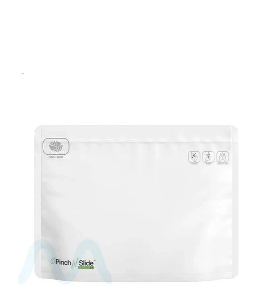 Child Resistant & Tamper Evident | Pinch N Slide 3.0 Matte White PCR Mylar Exit Bags | 12in x 9in - 56g - 250 Count - Image 7