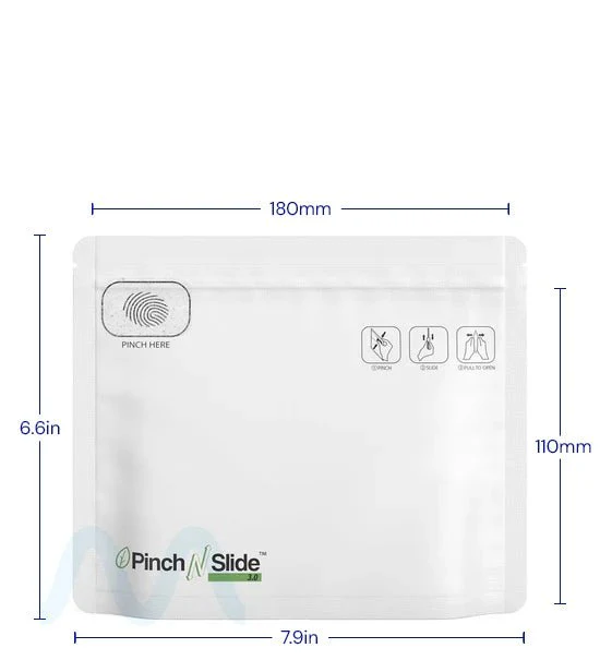 Child Resistant & Tamper Evident | Pinch N Slide 3.0 Matte White PCR Mylar Exit Bags | 8in x 6.7in - 28g - 250 Count - Image 5