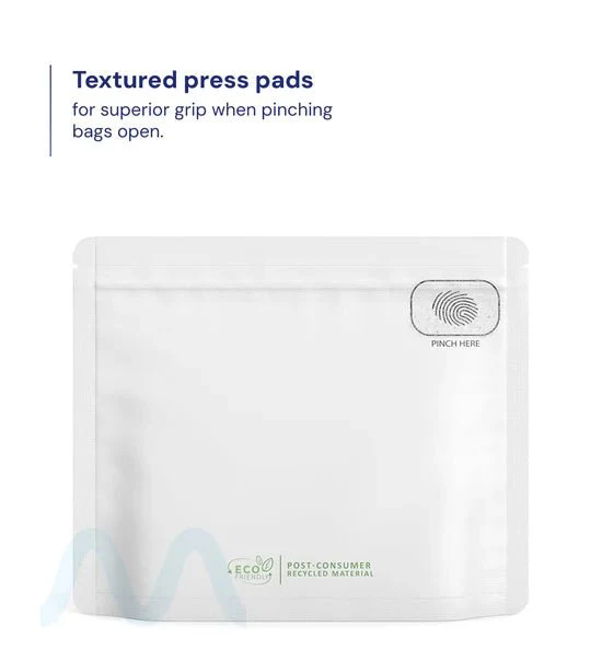 Child Resistant & Tamper Evident | Pinch N Slide 3.0 Matte White PCR Mylar Exit Bags | 8in x 6.7in - 28g - 250 Count - Image 7