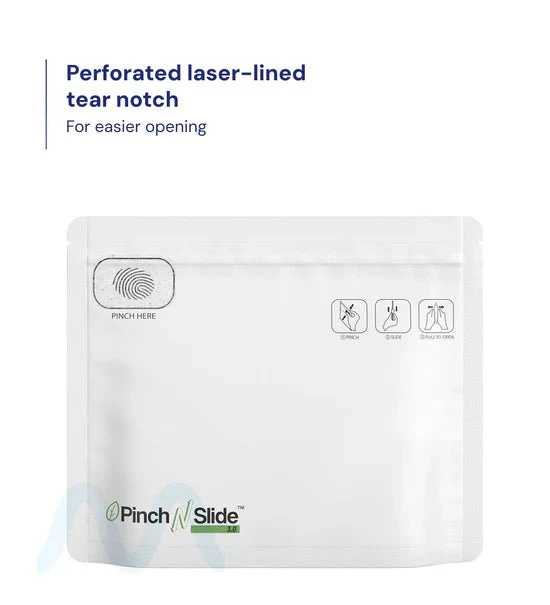Child Resistant & Tamper Evident | Pinch N Slide 3.0 Matte White PCR Mylar Exit Bags | 8in x 6.7in - 28g - 250 Count - Image 8