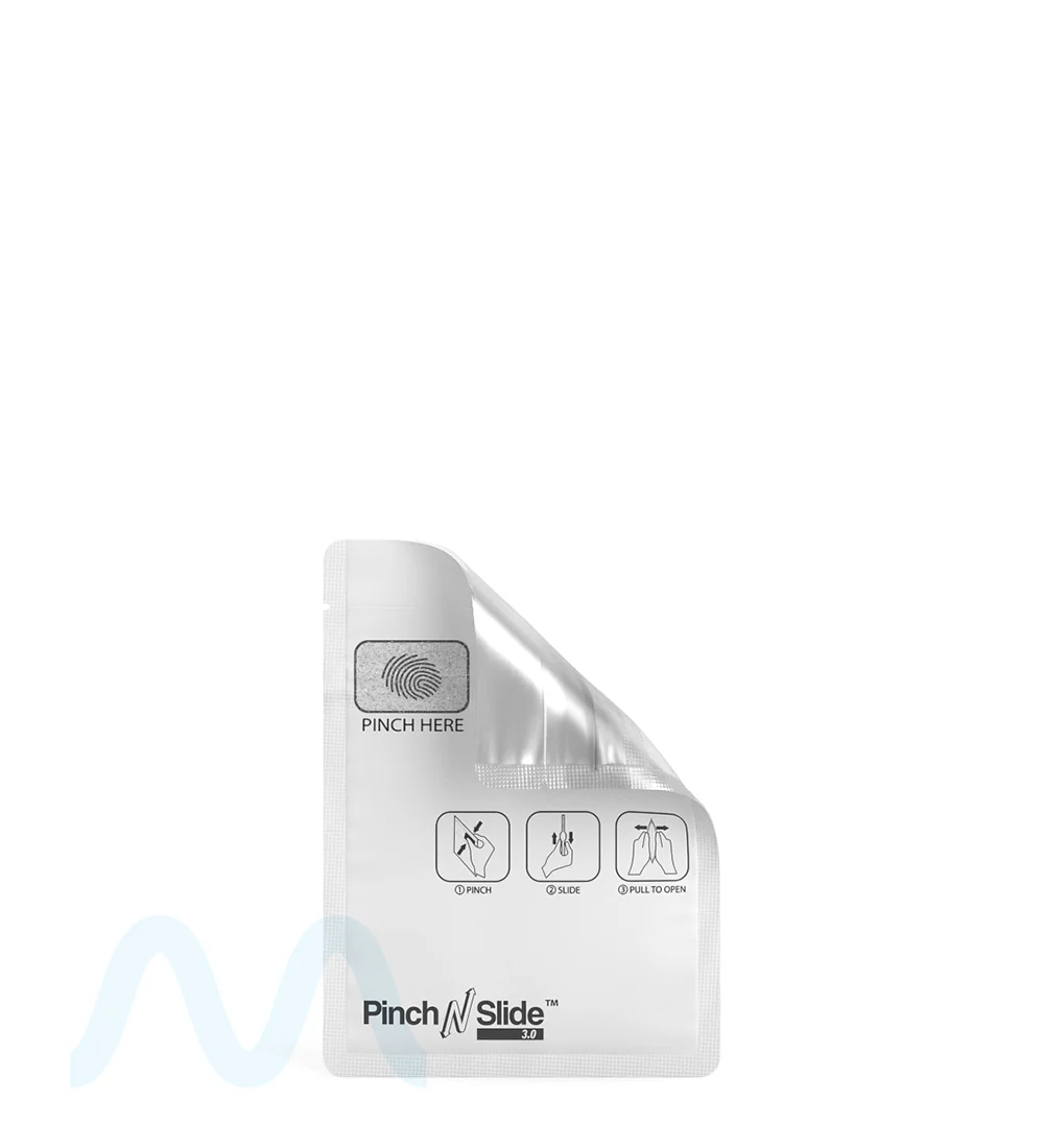 Child Resistant & Tamper Evident | Pinch N Slide 3.0 Matte White Vista PCR Mylar Bags | 3.3in x 4.4in - 1g - 250 Count