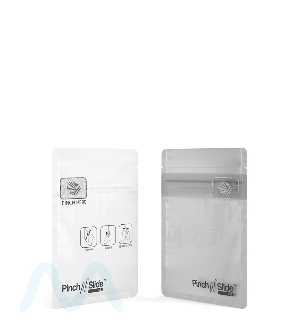 Child Resistant & Tamper Evident | Pinch N Slide 3.0 Matte White Vista PCR Mylar Bags | 3.3in x 4.4in - 1g - 250 Count - Image 5