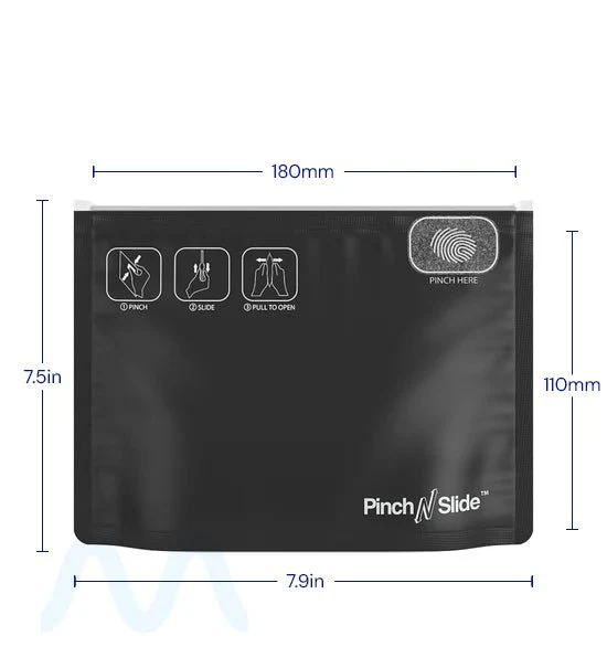 Child Resistant & Tamper Evident | Pinch N Slide Matte Black PCR Mylar Exit Bags | 8in x 6.7in - 28g - 250 Count - Image 4