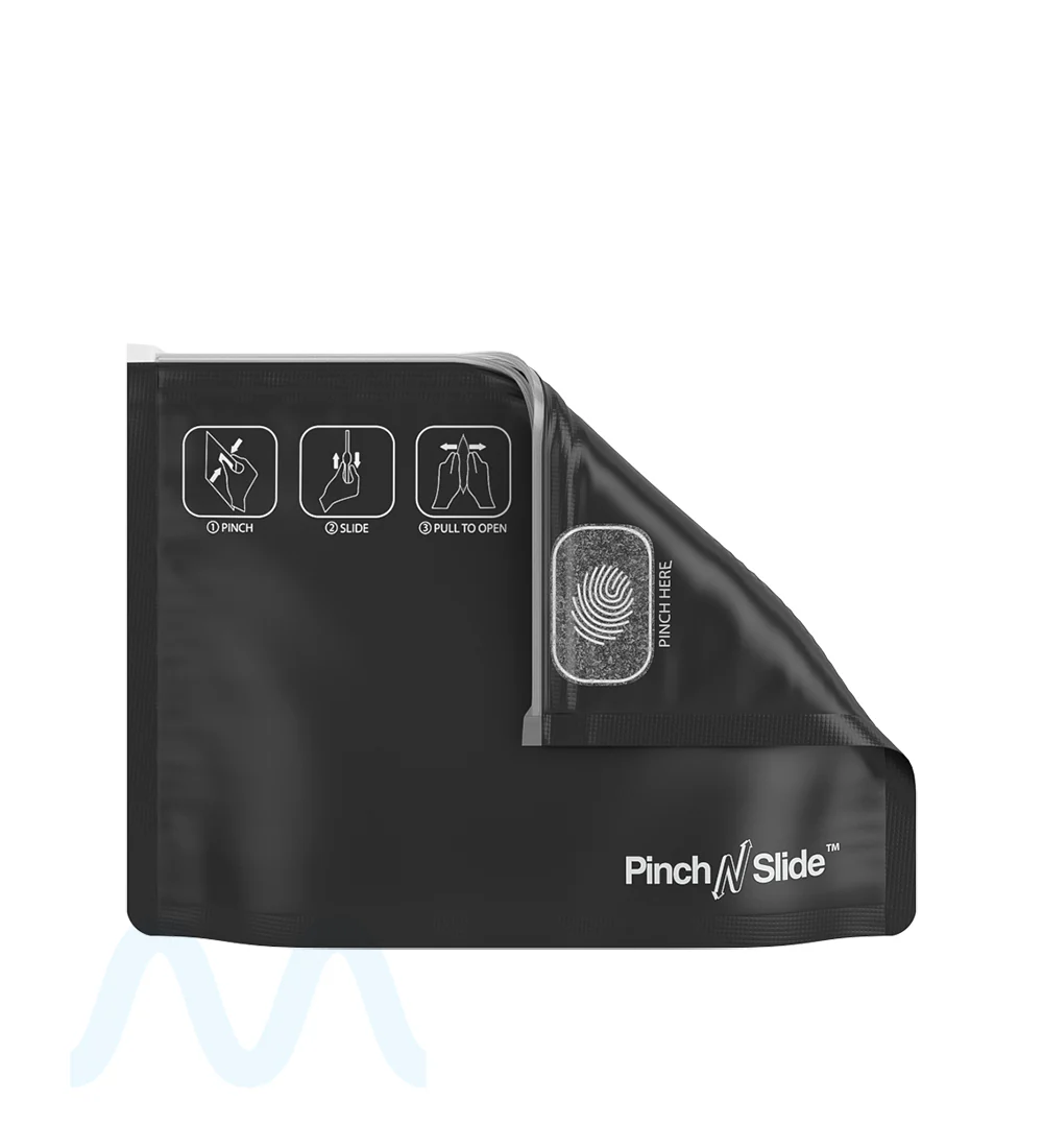 Child Resistant & Tamper Evident | Pinch N Slide Matte Black PCR Mylar Exit Bags | 8in x 6.7in - 28g - 250 Count - Image 6