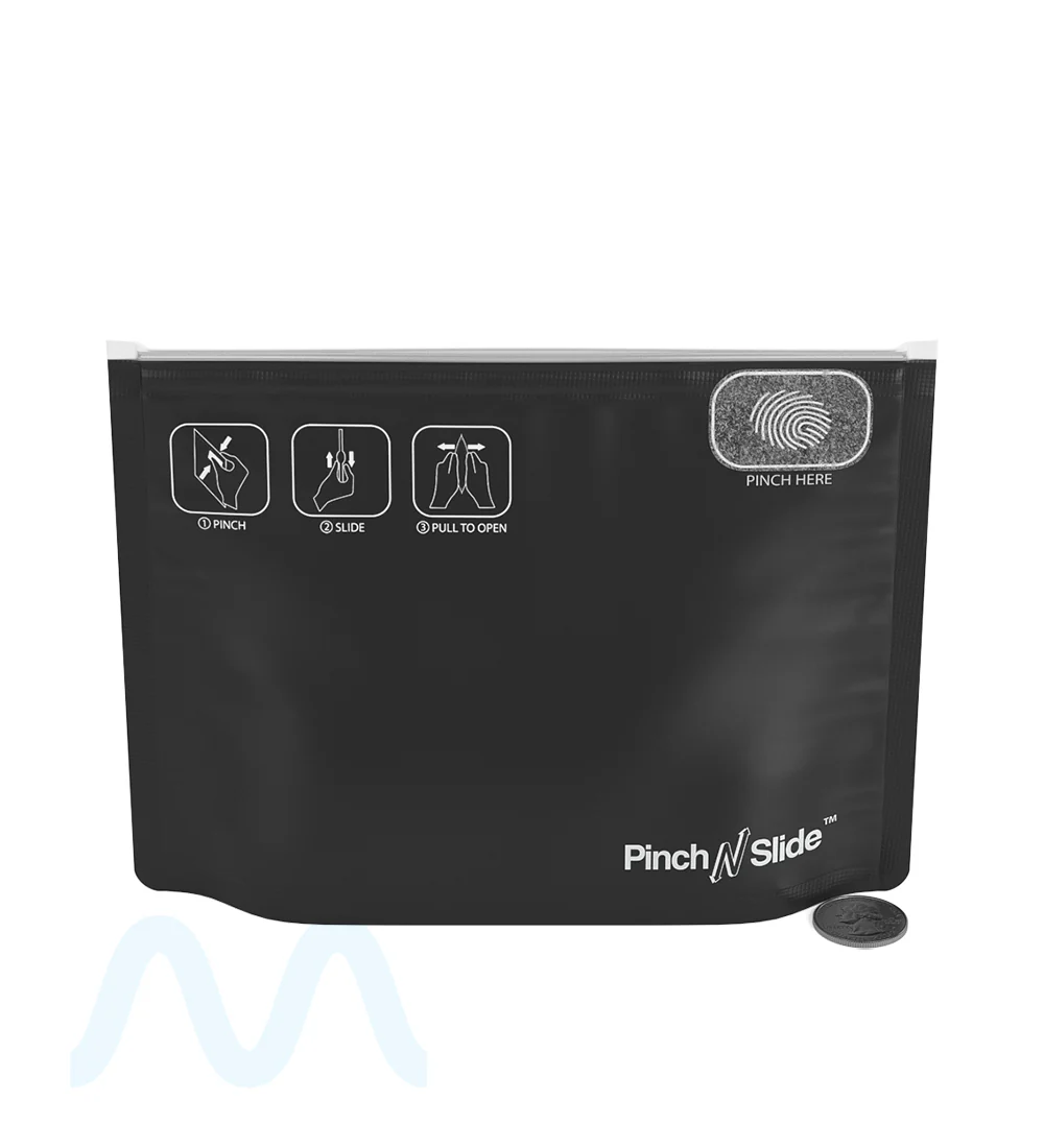 Child Resistant & Tamper Evident | Pinch N Slide Matte Black PCR Mylar Exit Bags | 8in x 6.7in - 28g - 250 Count - Image 7