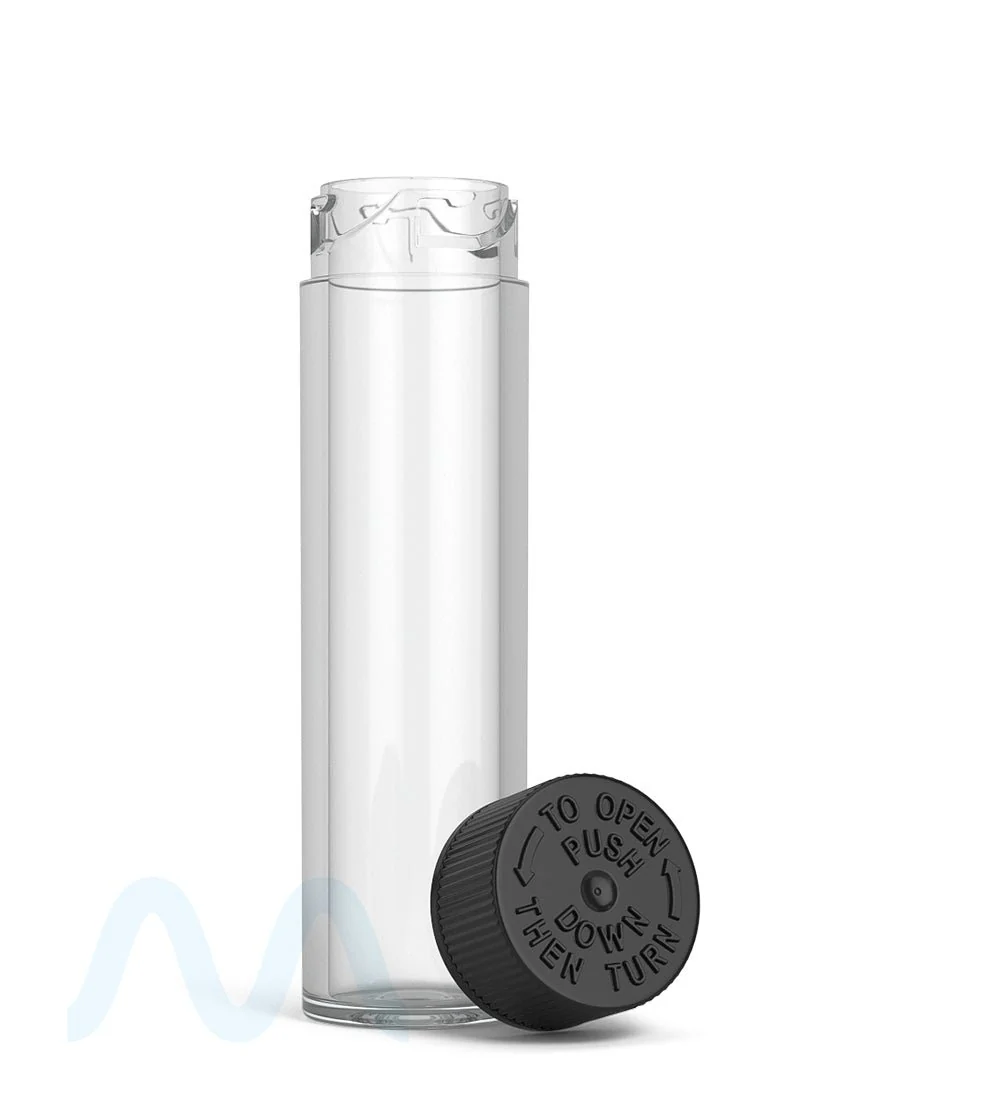 Child Resistant | Push Down & Turn Vape Cartridge Tube w/ Black Cap | 84mm - Clear - 500 Count - Image 4