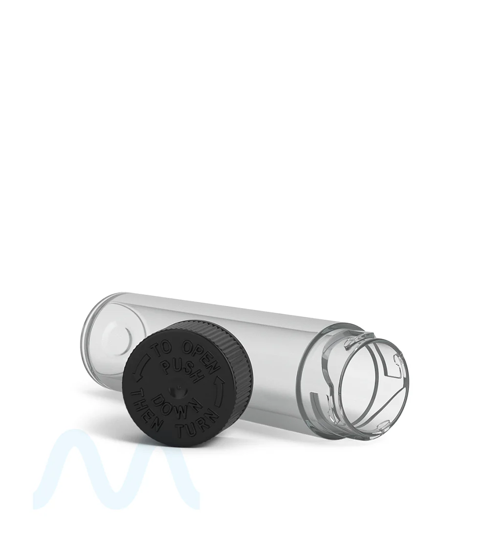 Child Resistant | Push Down & Turn Vape Cartridge Tube w/ Black Cap | 84mm - Clear - 500 Count - Image 6