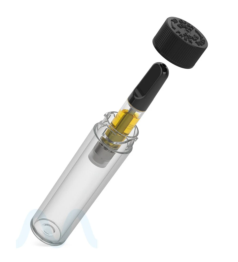 Child Resistant | Push Down & Turn Vape Cartridge Tube w/ Black Cap | 84mm - Clear - 500 Count - Image 8
