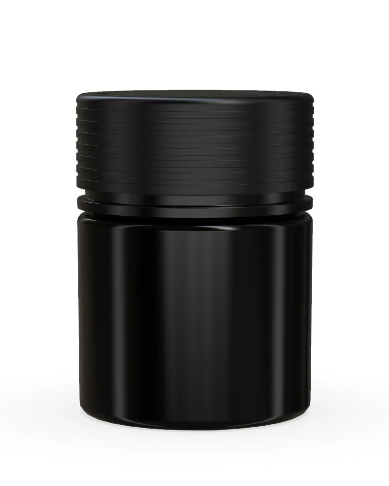 CHUBBY GORILLA Child Resistant Black Plastic Thick Wall Spiral Jar w/ Black Cap | 55mm - 2oz | Sample