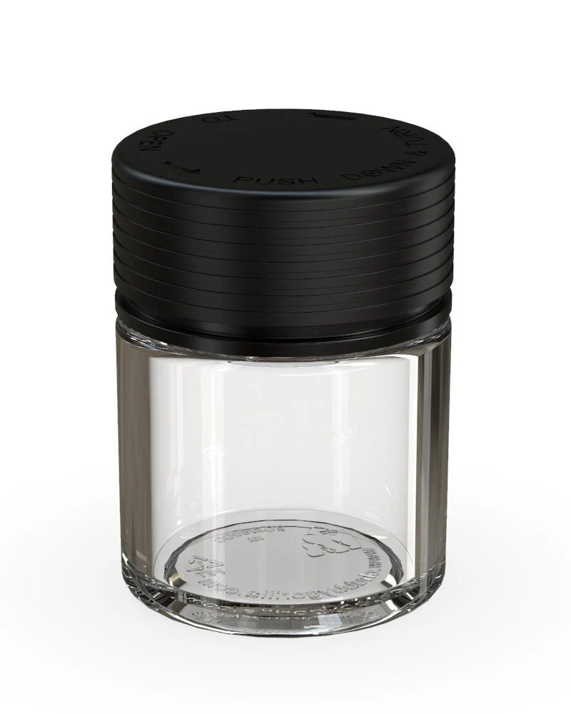 CHUBBY GORILLA | Child Resistant Clear Plastic Thick Wall Spiral Jar w/ Black Cap | 55mm - 2oz - 150 Count - Image 2
