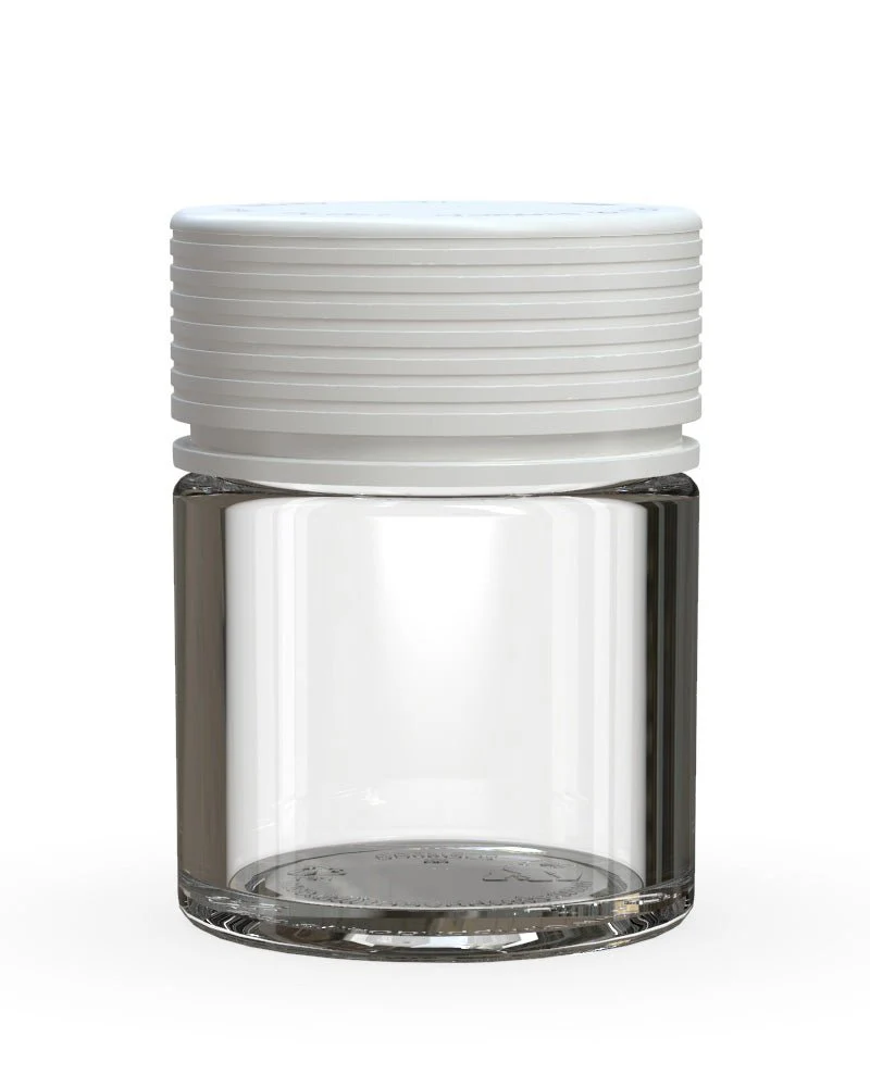 CHUBBY GORILLA Child Resistant Clear Plastic Thick Wall Spiral Jar w/ White Cap | 55mm - 2oz | Sample