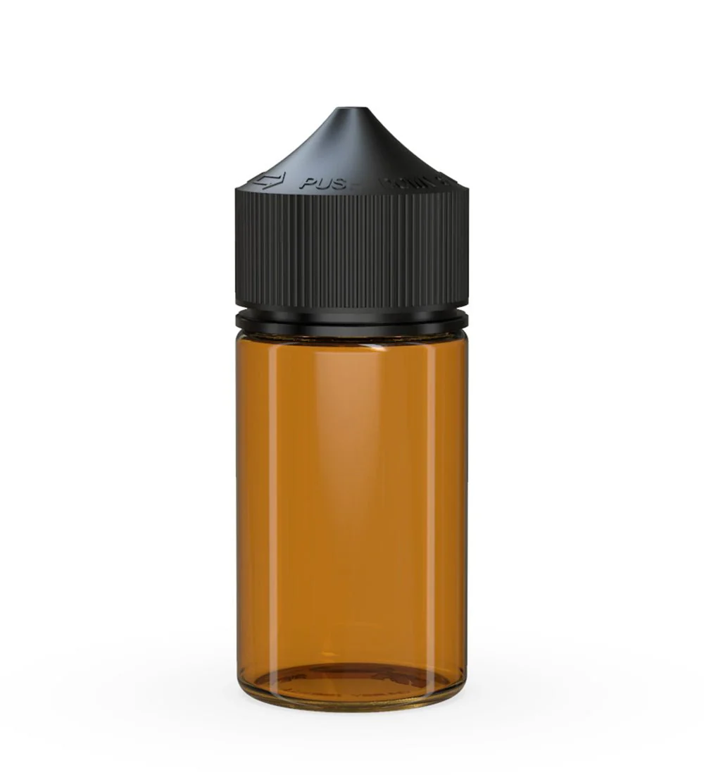 CHUBBY GORILLA | Child Resistant Mini Unicorn PET Dropper Bottles Amber | 60mL - w/ Black Lid - 500 Count