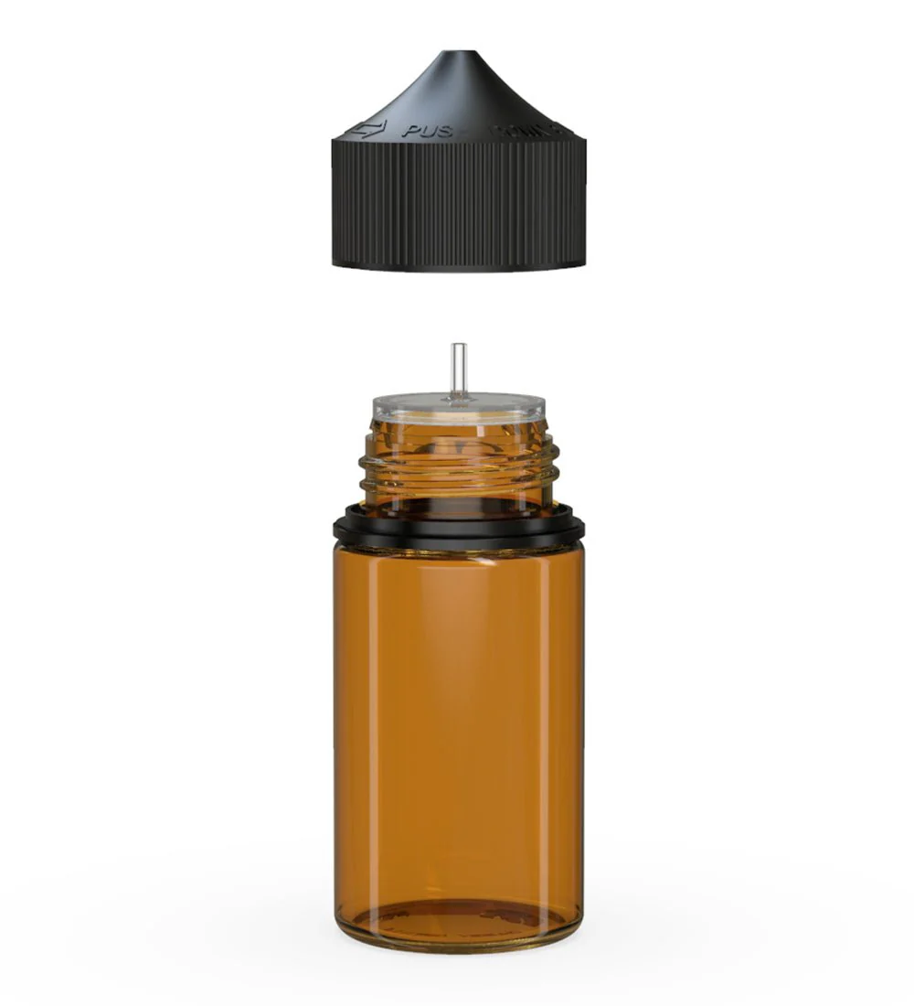CHUBBY GORILLA | Child Resistant Mini Unicorn PET Dropper Bottles Amber | 60mL - w/ Black Lid - 500 Count - Image 2