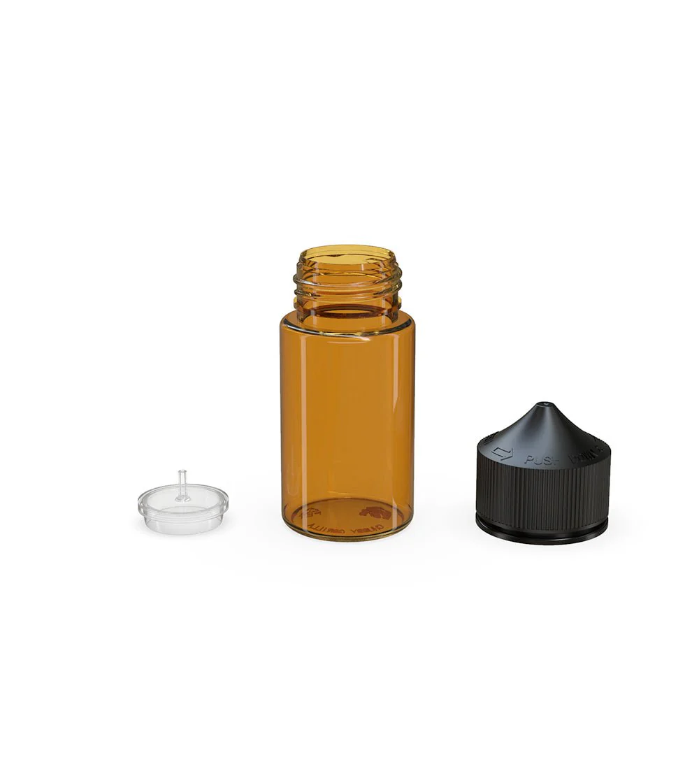 CHUBBY GORILLA | Child Resistant Mini Unicorn PET Dropper Bottles Amber | 60mL - w/ Black Lid - 500 Count - Image 4