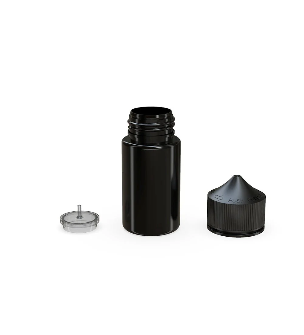 CHUBBY GORILLA | Child Resistant Mini Unicorn PET Dropper Bottles Black | 60mL - w/ Black Lid - 500 Count - Image 3