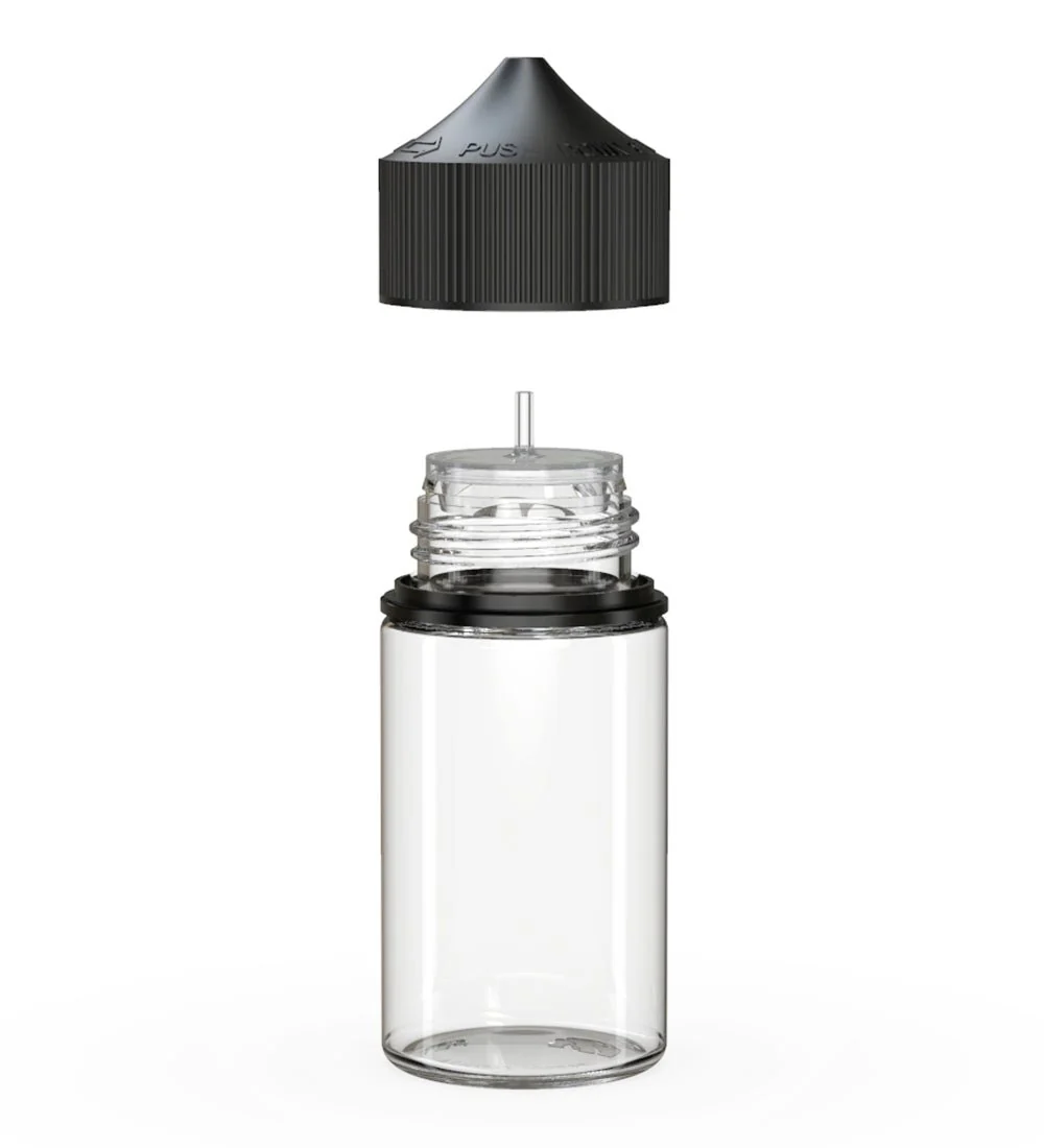 CHUBBY GORILLA | Child Resistant Mini Unicorn PET Dropper Bottles Clear | 60mL - w/ Black Lid - 500 Count - Image 2