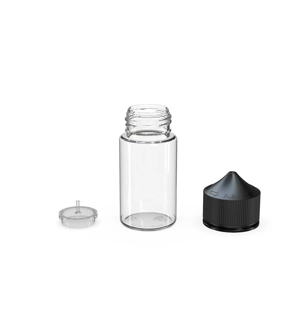 CHUBBY GORILLA | Child Resistant Mini Unicorn PET Dropper Bottles Clear | 60mL - w/ Black Lid - 500 Count - Image 4