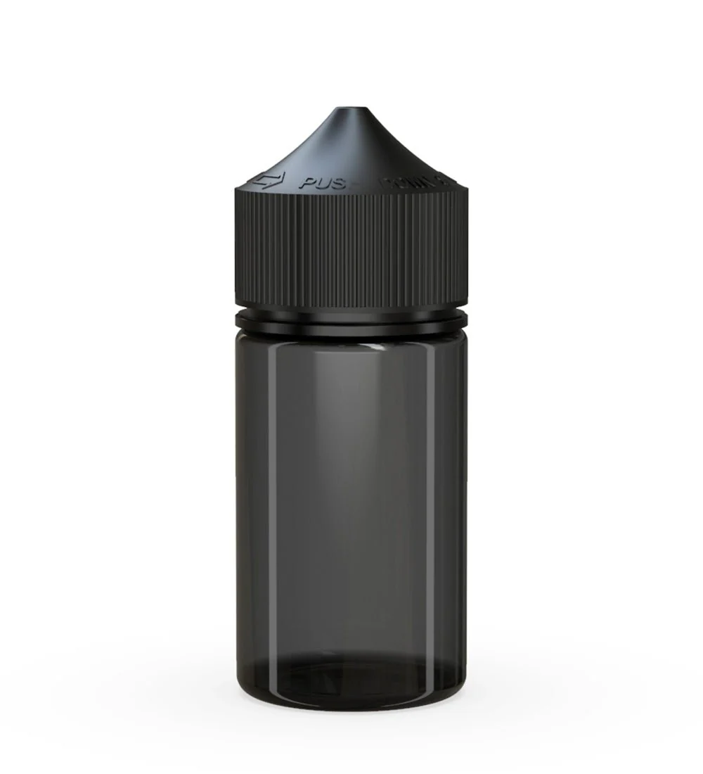 CHUBBY GORILLA | Child Resistant Mini Unicorn PET Dropper Bottles Transparent Black | 60mL - w/ Black Lid - 500 Count