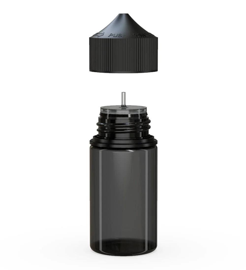 CHUBBY GORILLA | Child Resistant Mini Unicorn PET Dropper Bottles Transparent Black | 60mL - w/ Black Lid - 500 Count - Image 2