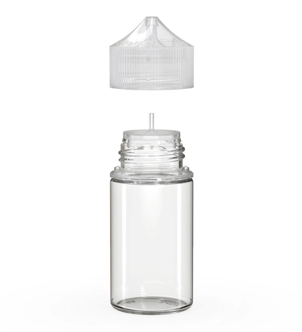 CHUBBY GORILLA | Child Resistant Mini Unicorn PET Dropper Bottles Clear | 60mL - w/ Clear Lid - 500 Count - Image 2