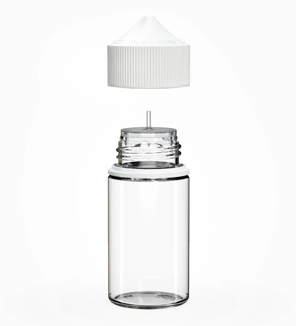 CHUBBY GORILLA | Child Resistant Mini Unicorn PET Dropper Bottles Clear | 60mL - w/ White Lid - 500 Count - Image 2