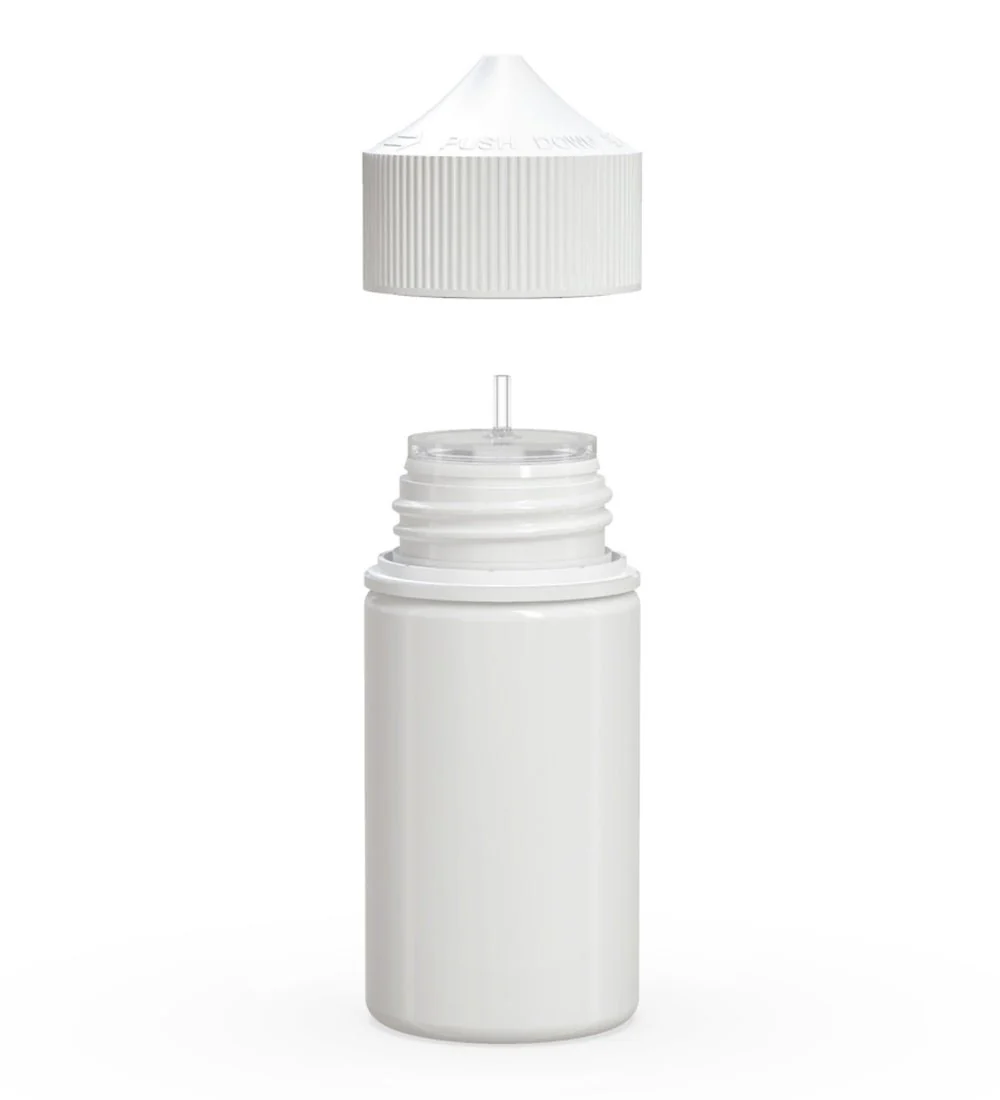CHUBBY GORILLA | Child Resistant Mini Unicorn PET Dropper Bottles White | 60mL - w/ White Lid - 500 Count - Image 2