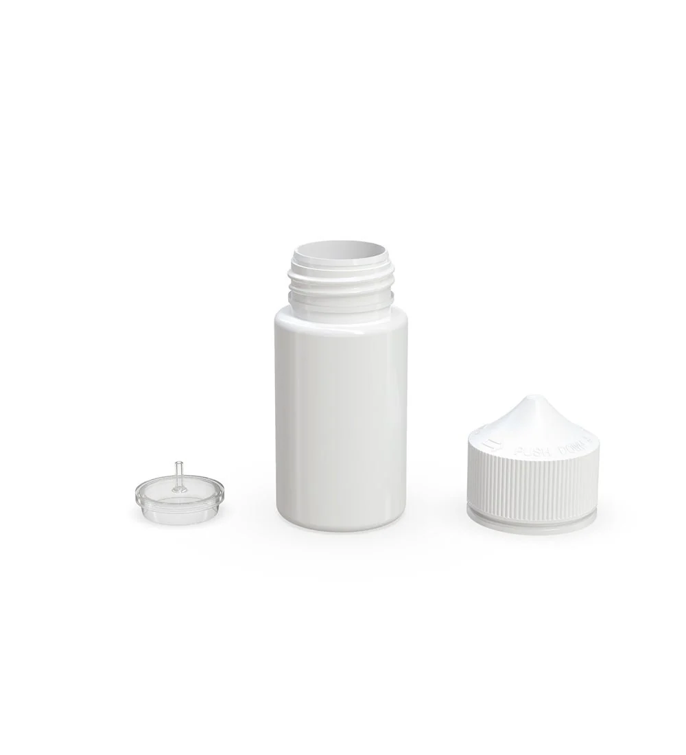 CHUBBY GORILLA | Child Resistant Mini Unicorn PET Dropper Bottles White | 60mL - w/ White Lid - 500 Count - Image 3