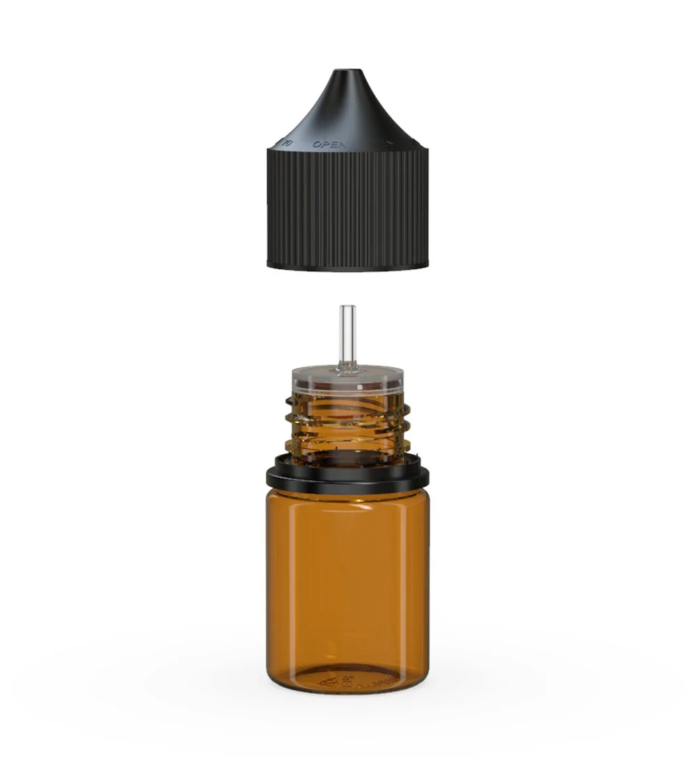 CHUBBY GORILLA | Child Resistant Stubby Unicorn PET Dropper Bottles Amber | 20mL - w/ Black Lid - 1000 Count - Image 2