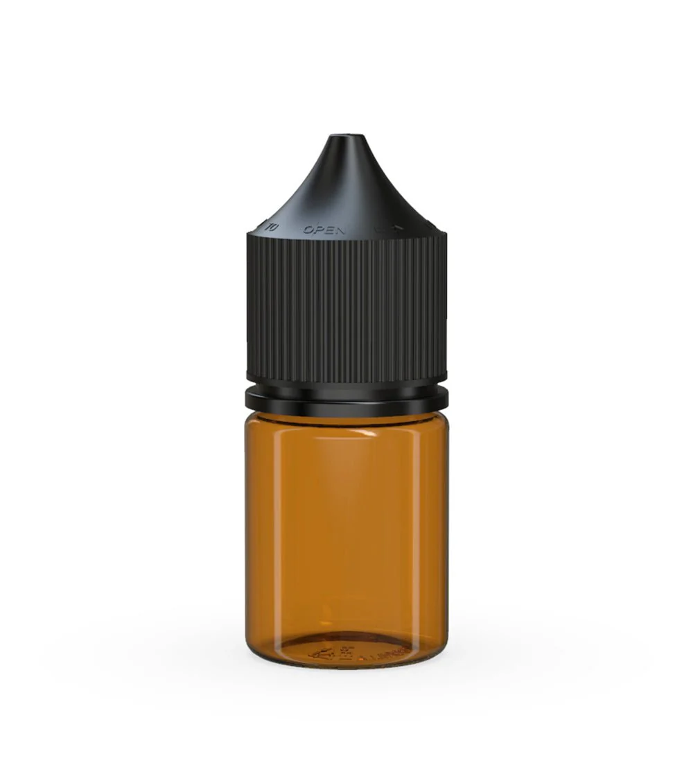 CHUBBY GORILLA Child Resistant Stubby Unicorn PET Dropper Bottles Amber | 20mL - w/ Black Lid | Sample