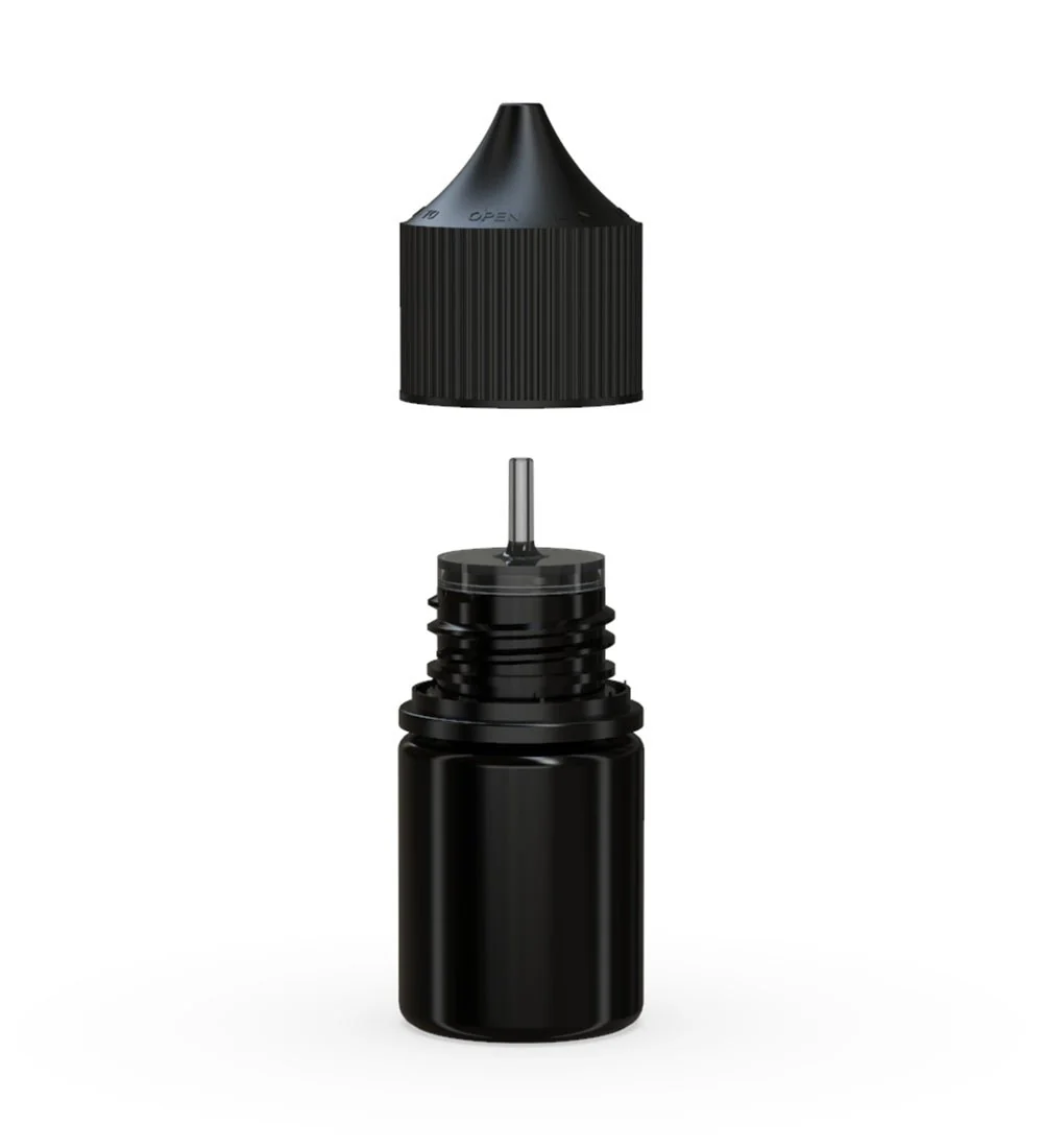 CHUBBY GORILLA | Child Resistant Stubby Unicorn PET Dropper Bottles Black | 20mL - w/ Black Lid - 1000 Count - Image 2