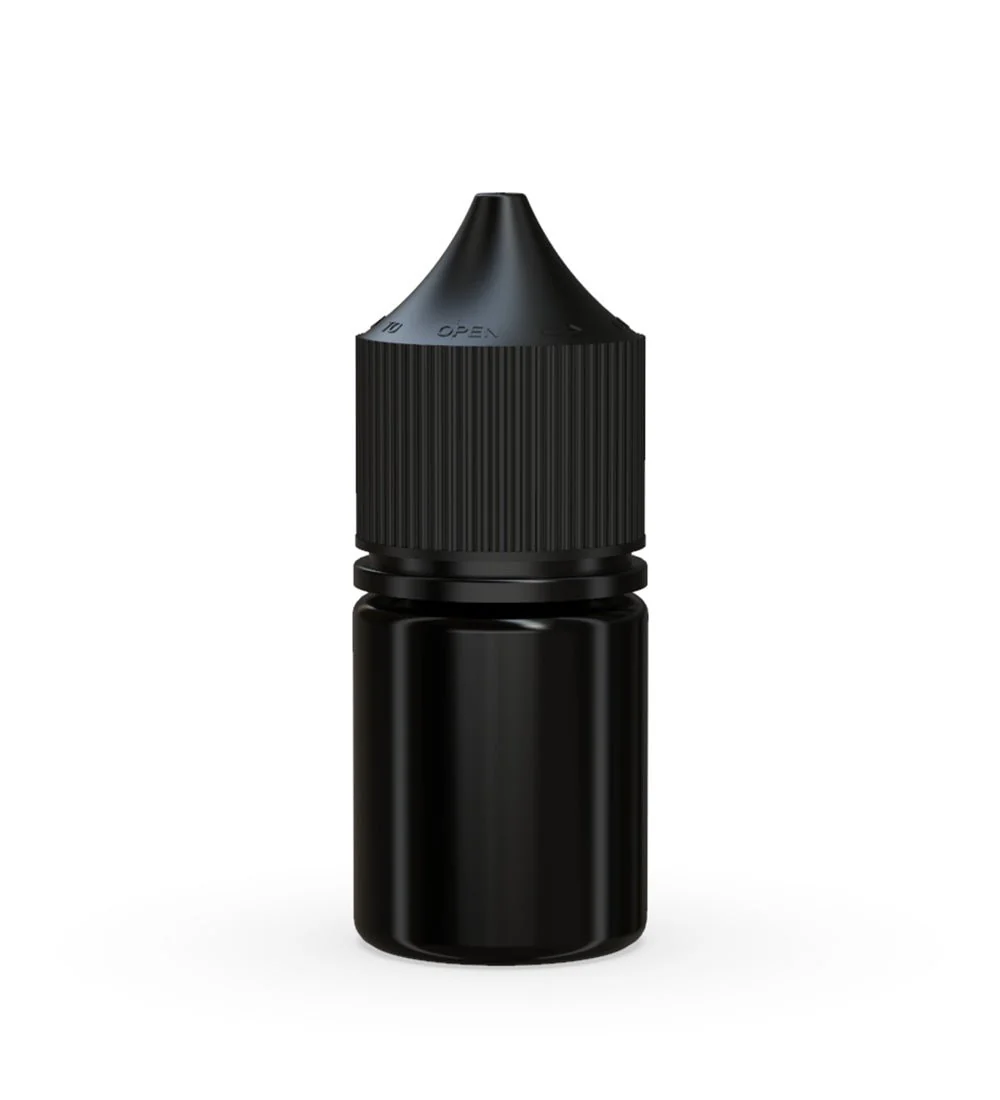 CHUBBY GORILLA Child Resistant Stubby Unicorn PET Dropper Bottles Black | 20mL - w/ Black Lid | Sample