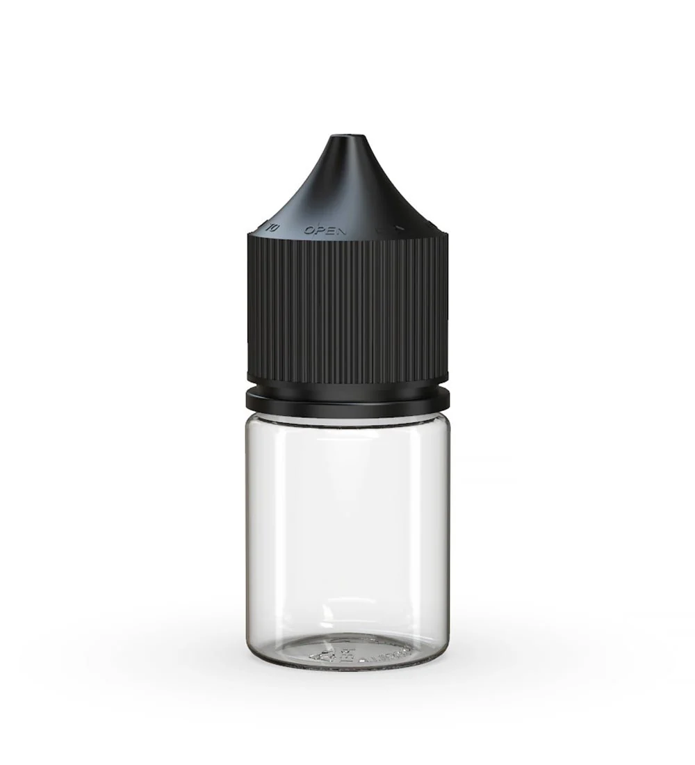 CHUBBY GORILLA | Child Resistant Stubby Unicorn PET Dropper Bottles Clear | 20mL - w/ Black Lid - 1000 Count