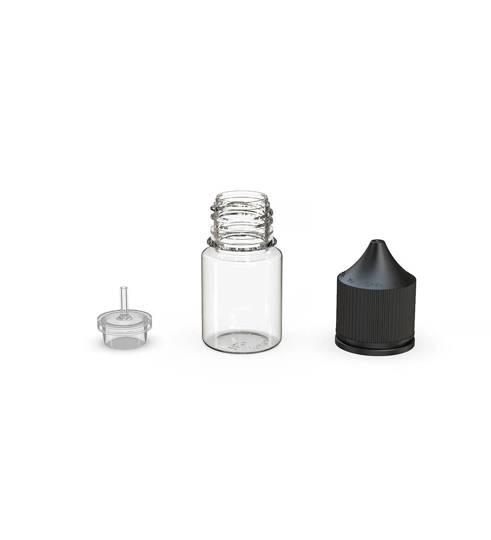 CHUBBY GORILLA | Child Resistant Stubby Unicorn PET Dropper Bottles Clear | 20mL - w/ Black Lid - 1000 Count - Image 4