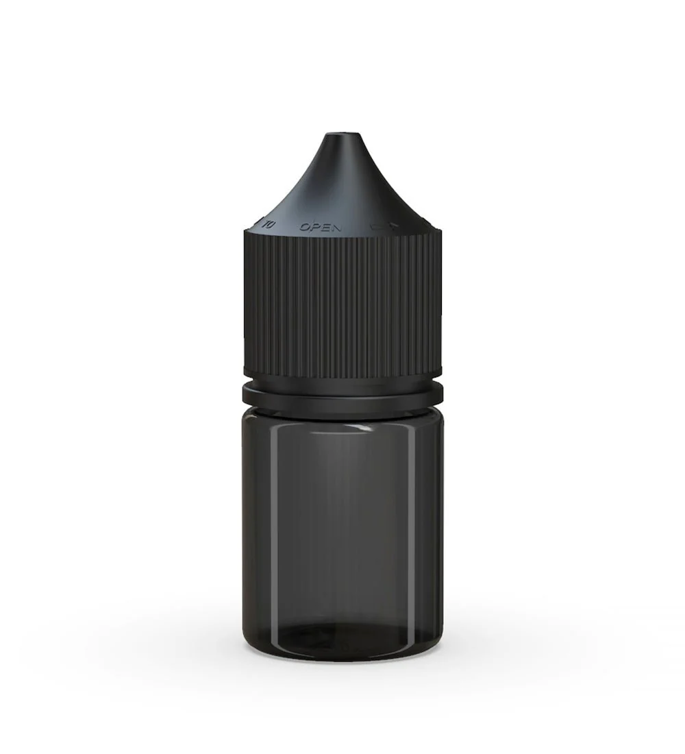 CHUBBY GORILLA | Child Resistant Stubby Unicorn PET Dropper Bottles Transparent Black | 20mL - w/ Black Lid - 1000 Count