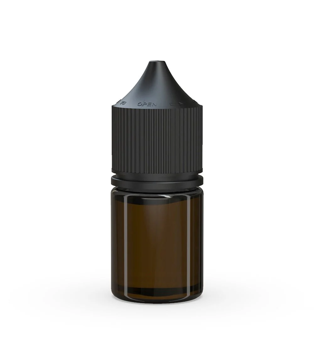 CHUBBY GORILLA | Child Resistant Stubby Unicorn PET Dropper Bottles Transparent Black | 20mL - w/ Black Lid - 1000 Count - Image 3