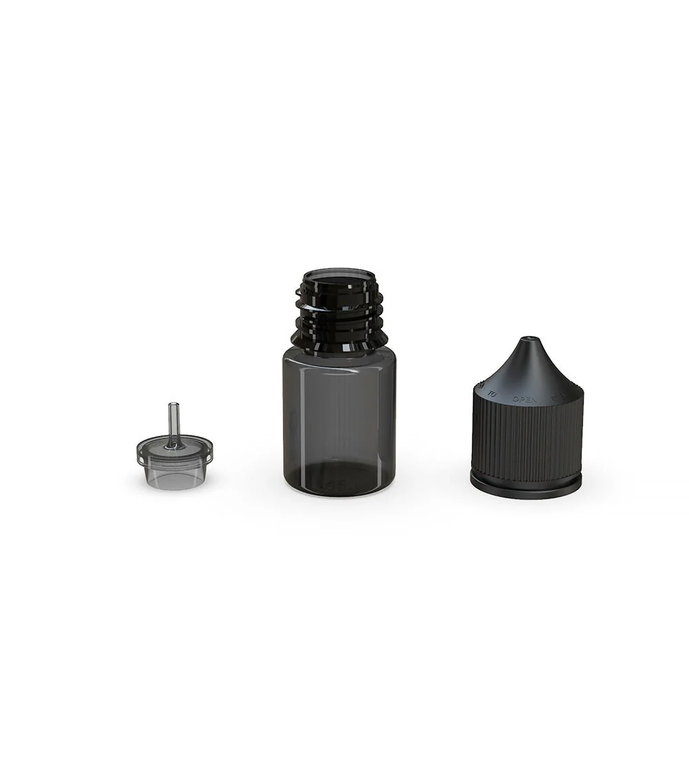 CHUBBY GORILLA | Child Resistant Stubby Unicorn PET Dropper Bottles Transparent Black | 20mL - w/ Black Lid - 1000 Count - Image 4