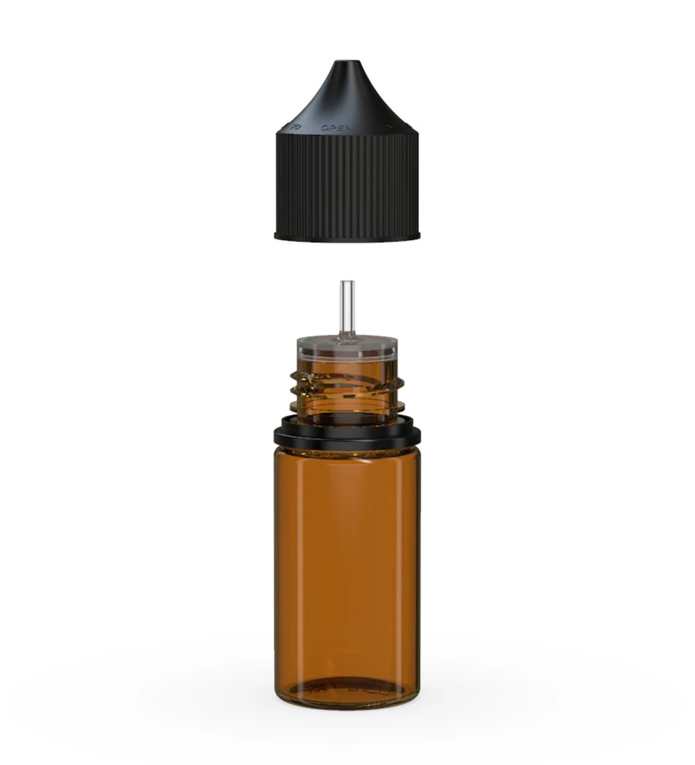 CHUBBY GORILLA | Child Resistant Stubby Unicorn PET Dropper Bottles Amber | 30mL - w/ Black Lid - 1000 Count - Image 2