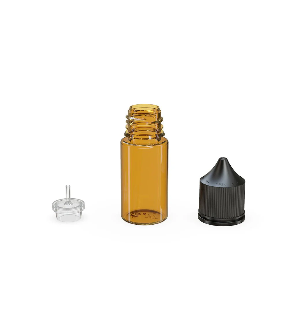 CHUBBY GORILLA | Child Resistant Stubby Unicorn PET Dropper Bottles Amber | 30mL - w/ Black Lid - 1000 Count - Image 4