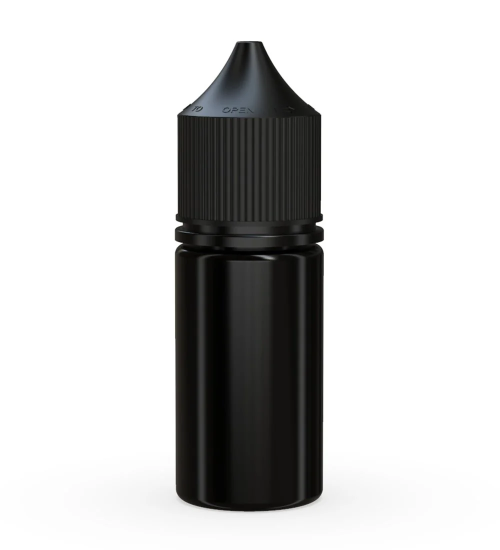 CHUBBY GORILLA | Child Resistant Stubby Unicorn PET Dropper Bottles Black | 30mL - w/ Black Lid - 1000 Count