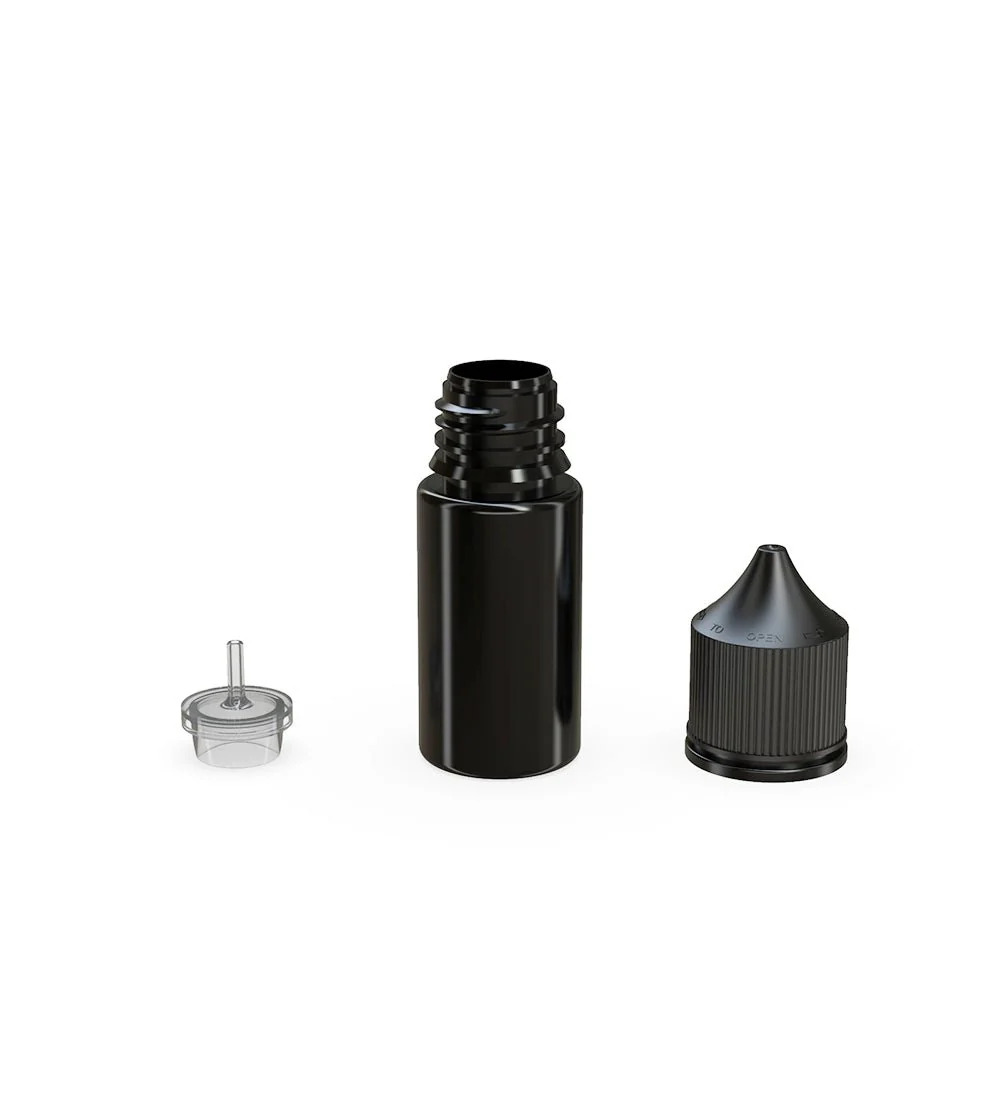 CHUBBY GORILLA | Child Resistant Stubby Unicorn PET Dropper Bottles Black | 30mL - w/ Black Lid - 1000 Count - Image 3
