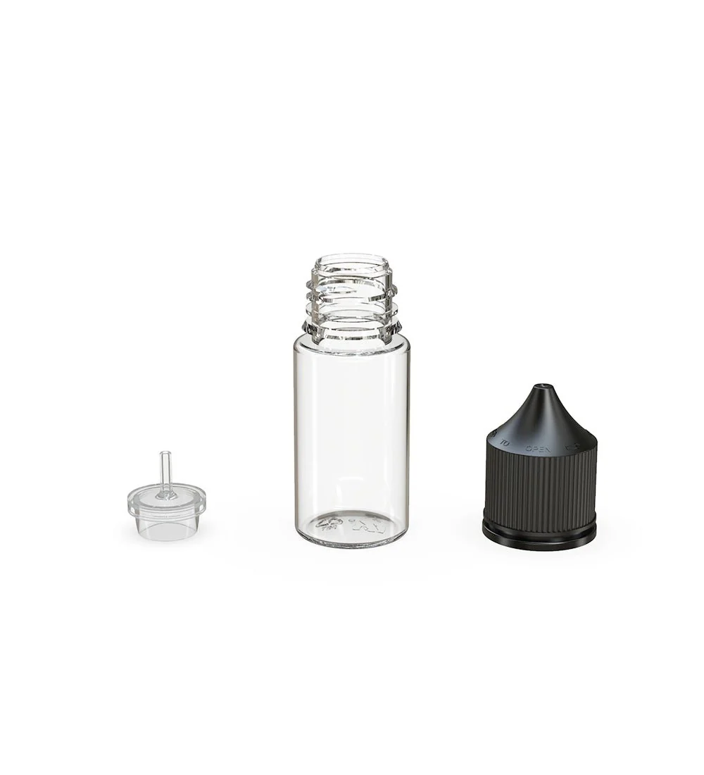 CHUBBY GORILLA | Child Resistant Stubby Unicorn PET Dropper Bottles Clear | 30mL - w/ Black Lid - 1000 Count - Image 4