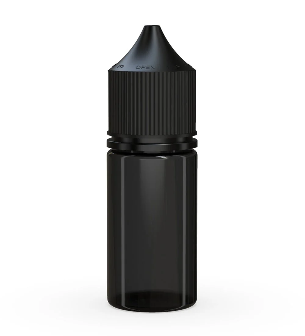 CHUBBY GORILLA | Child Resistant Stubby Unicorn PET Dropper Bottles Transparent Black | 30mL - w/ Black Lid - 1000 Count