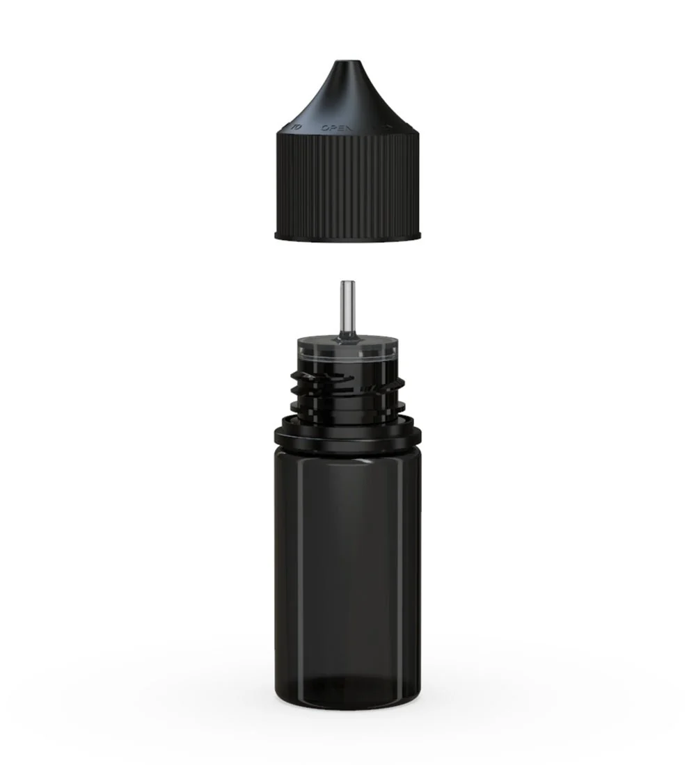 CHUBBY GORILLA | Child Resistant Stubby Unicorn PET Dropper Bottles Transparent Black | 30mL - w/ Black Lid - 1000 Count - Image 2