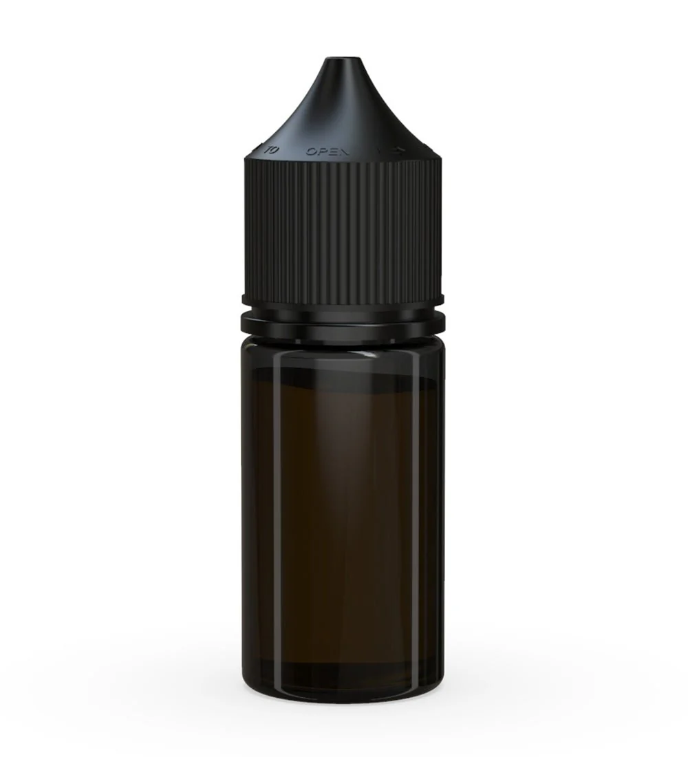CHUBBY GORILLA | Child Resistant Stubby Unicorn PET Dropper Bottles Transparent Black | 30mL - w/ Black Lid - 1000 Count - Image 3