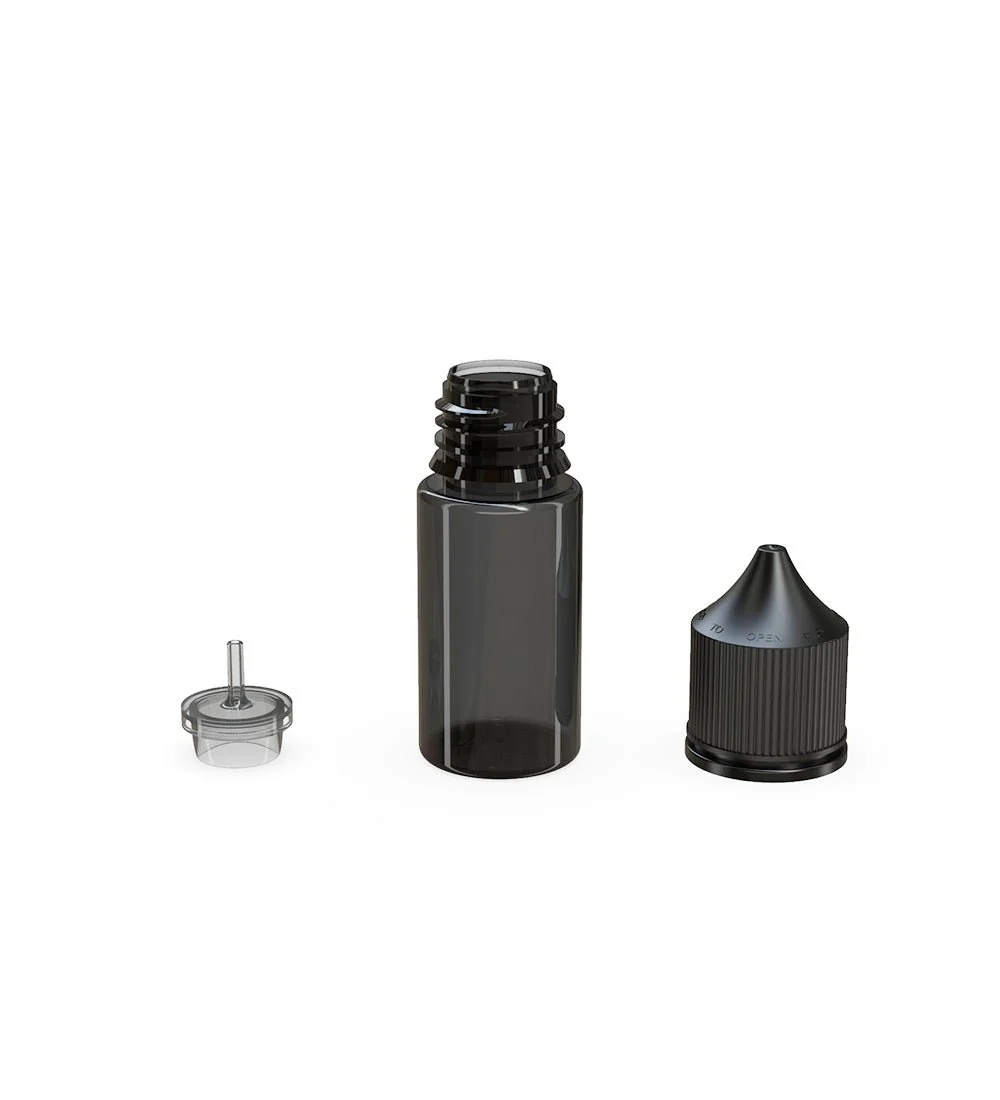 CHUBBY GORILLA | Child Resistant Stubby Unicorn PET Dropper Bottles Transparent Black | 30mL - w/ Black Lid - 1000 Count - Image 4